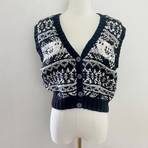 Vintage 90s Liz Sport Hand Knit Fair Isle Nordic Coastal Cottage Sweater Vest